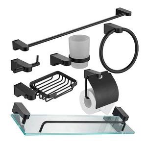 Juego de Accesorios de Baño de 7 Piezas de Acero Inoxidable y Aleación de Zinc, Color Negro Mate, Montaje en Pared, Prevención de Corrosión, Diseño Moderno y Minimalista - Product Image 1
