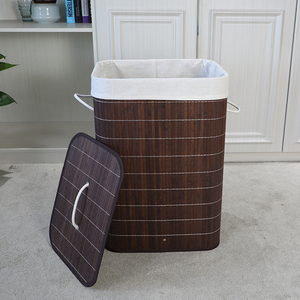 72L Brown Eco-friendly Rectangle Folding Bamboo Dirty Clothes Laundry Basket <strong>Storage</strong> <strong>Hamper</strong> with Handle and Lid - Product Image 4