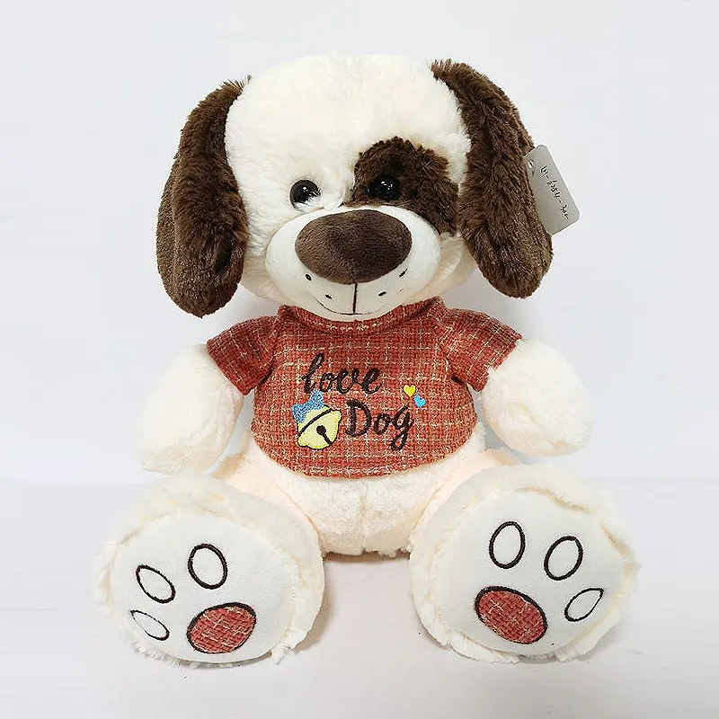 Kawaii hadiah boneka hewan lembut untuk anak-anak kustom boneka anjing lucu lembut dengan pakaian