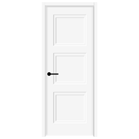 30 pouces. X 80 In. Porte intérieure moderne en bois, à 3 panneaux, alvéolée, blanche apprêtée, coupe-vent, style Shaker, surface finie