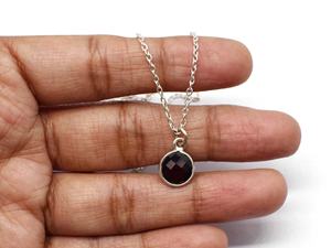 Natural Garnet 15mm Princess Cut Round Briolette Gemstone Rhodium Plated 925 Sterling Silver Minimalist Wedding <b>Chain</b> Necklace - Product Image 2