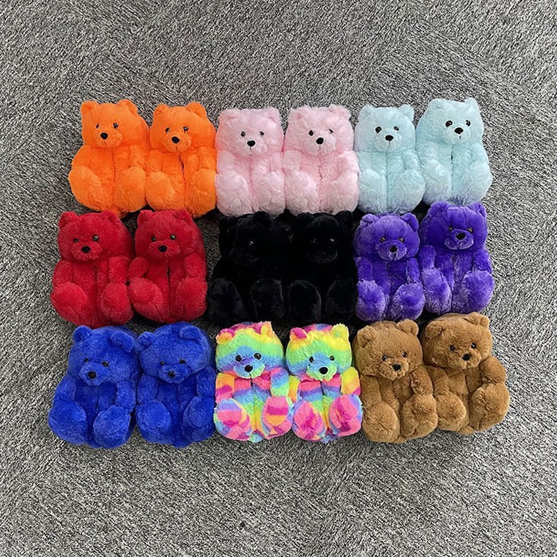 Домашние Симпатичные Зимние пушистые Меховые детские плюшевые тапочки для малышей с медведем мягкие пушистые сланцы для детей плюшевый мишка Тапочки