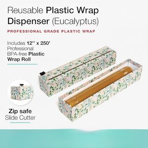HuamaohengchunEucalyptus Refillable <b>Plastic</b> <b>Wrap</b> Dispenser - One 12" x 250' Roll of Professional Grade <b>Plastic</b> <b>Wrap</b> - BPA Free - Product Image 3