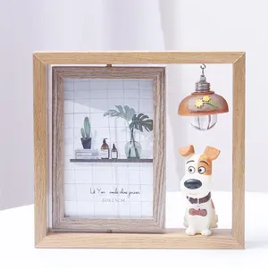 High Quality 2 In 1 Wholesale Picture Frames and Decoration Craft With Night Light And Cute Doll Wooden Photo Frame