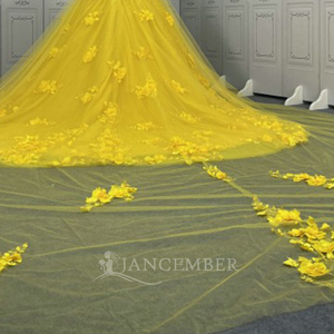 Robe de Quinceañera Princesse Jaune Perlée Lsmu164, Col Cœur, Traîne Chapelle, Longueur Ras du Sol, 100% Polyester, Plis Naturels, pour Fête - Product Image 5