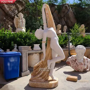 手彫りの天然大理石等身大ダンス女性像庭の彫刻
