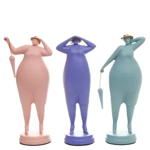 热卖29厘米树脂装饰多彩艺术品胖女人树脂人物雕像