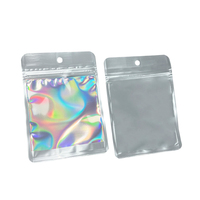 Vente en gros de pochette laser colorée pour ornements de cheveux, accessoires, sacs en plastique à fermeture éclair, emballage avec fenêtre transparente