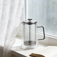 Cafetière à piston en acier inoxydable à double paroi avec logo personnalisé, de qualité alimentaire, avec thermomètre et corps métallique