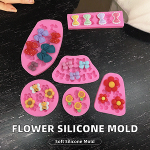 <b>Silicone</b> Cake Molds Set 6Pcs Flower Bowknot Bee Shape Non-Toxic Reusable Fondant Decoration <b>Tools</b> - Product Image 2