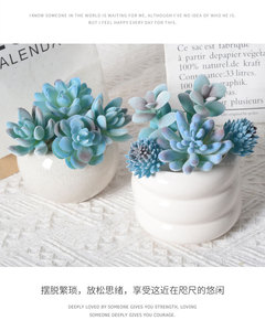 Plantas Suculentas Artificiales con Acabado Azul, Mini Bonsái, Juego de Cactus Artificiales de Plástico, Decoración para Interiores, Escritorio y Hogar - Product Image 1