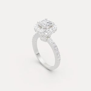 Bague de fiançailles en or 9 carats avec halo dissimulé de diamants de laboratoire, taille ronde, qualité VVS-VS, bijoux de mariage en gros à vendre - Product Image 1