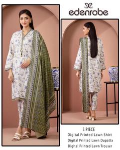 Ensemble de costume imprimé numérique Edenrobe, non cousu, traditionnel, 3 pièces, décontracté, en coton, coupe ample, longueur au sol, Inde Pakistan - Product Image 2