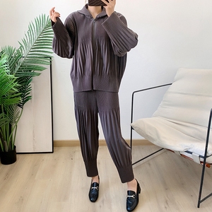 Ensemble pantalon de survêtement et sweat à capuche pour femmes Miyake costume de mode plissé mode décontractée grande taille deux pièces ensembles femmes vêtements tenues - Product Image 1