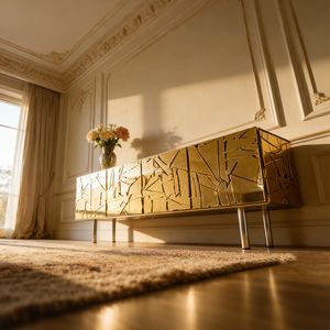 Meuble de rangement décoratif de luxe italien pour hall d'hôtel, base en acier inoxydable, armoire d'entrée, meuble décoratif en verre <span class=keywords><strong>miroir</strong></span> doré - Product Image 5