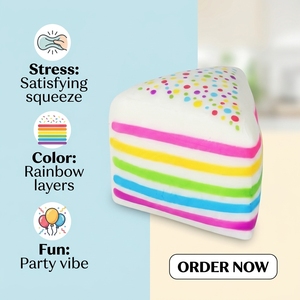 Jouet sensoriel anti-stress souple et moelleux en forme de gâteau arc-en-ciel, cube de neige en maltose à rebond lent pour soulager le stress - Product Image 1