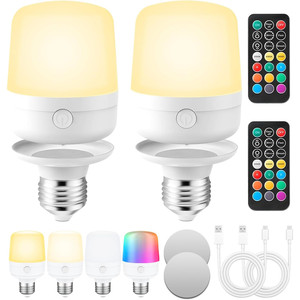 LED Rechargeable Light <b>Bulb</b> 9W E26 12 Colors Remote Control Battery & AC Powered Cool <b>White</b> - Product Image 5