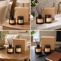 Diffuseur de parfum en verre ambré et bougie parfumée en cire de soja, coffret cadeau avec boîte pour la décoration de la maison à Noël et du Nouvel An