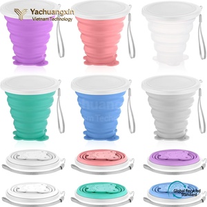 Gobelet pliable en silicone 2,0 L, gobelet d'eau pliable pour voyage, rose et violet, gobelet de sport d'extérieur avec sangle - Product Image 5