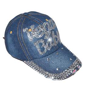 Vegas Babay Sporty Sombrero de 5 paneles Logotipo personalizado Light Denim Jeans Wash Bling Gorra de béisbol con diamantes de imitación Característica de tela común - Product Image 5