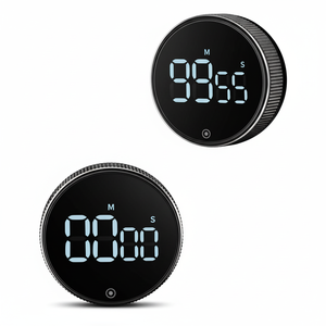 Minuteur de cuisine numérique Dropshipme 60 min avec contrôle tactile LED, horloge de compte à rebours magnétique ronde avec alarme - Product Image 1