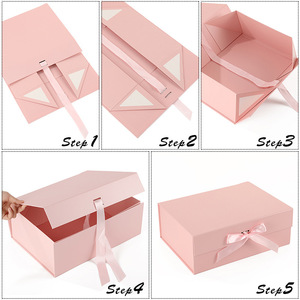Rigid Rectangle Gift Boxes With Handle And Ribbon In Pink Blue White Black Ivory Board Paperboard Liner For Gift Craft Use - Product Image 2