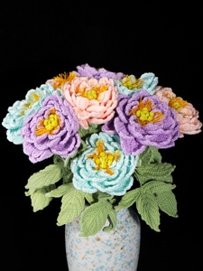 Ramo de Peonías de Diamante Tejido a Crochet Hecho a Mano |   Flores de Peonía Tejidas <span class=keywords><strong>para</strong></span> <span class=keywords><strong>Siempre</strong></span> |   Decoración Boho <span class=keywords><strong>para</strong></span> el Hogar / Boda / Día de la Madre - Product Image 2