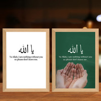 Lampe LED 4D Musulmane, Série Religieuse, Meilleur Cadeau de Bureau, Décoration Murale Islamique Allah, Cadre Photo en Bois