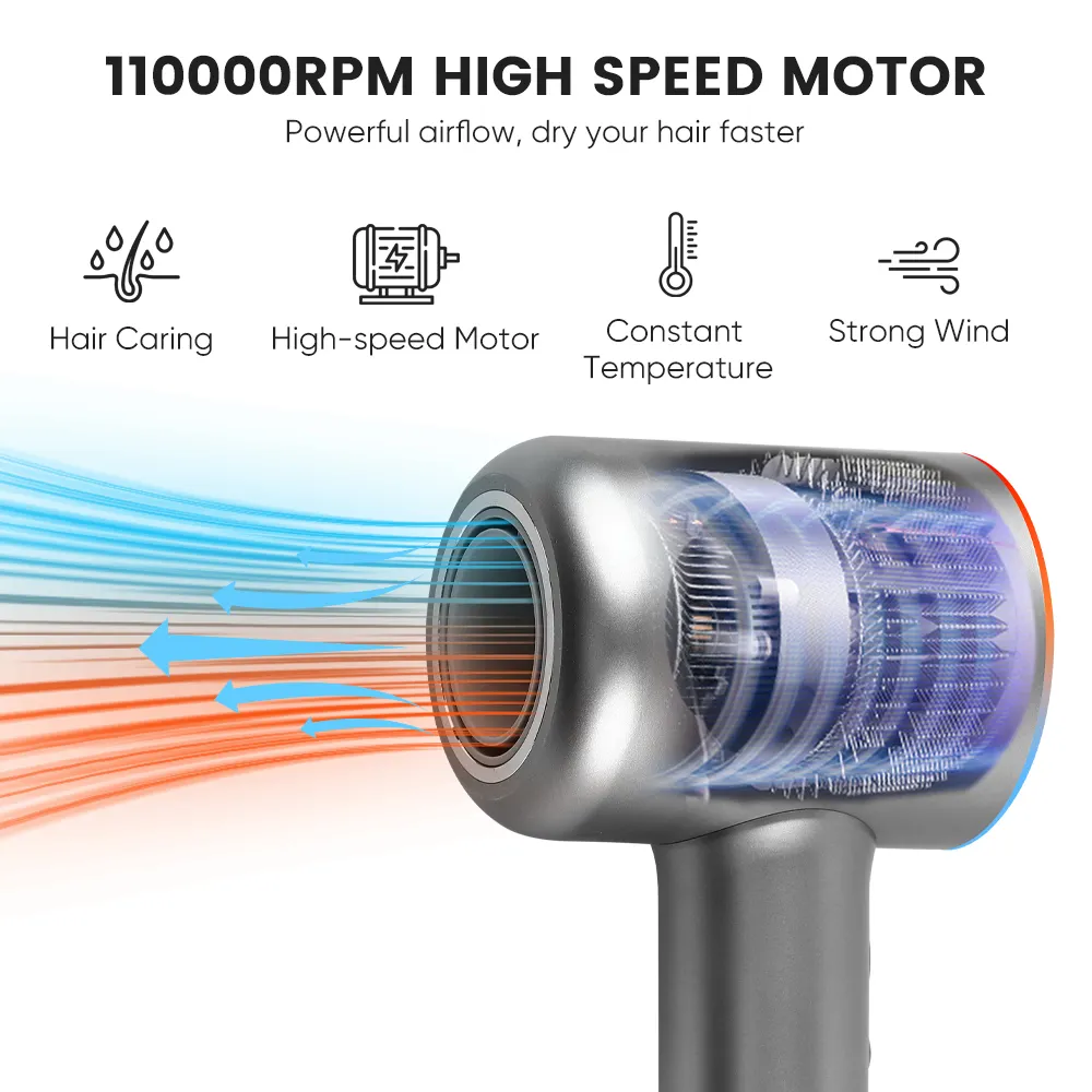 BLDC 모터 헤어 드라이어 3 in 1 전문 이온 헤어 드라이어 한 단계 핫 브러시 스타일러 Leafless 110000rpm 고속 헤어 드라이어