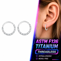 Boucles d'oreilles Thorrk en titane ASTM F136 avec zircon bleu, anneau segmenté pour l'oreille ou le nez, bijou de piercing