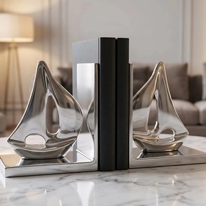 Porte-livres ajustables en aluminium argenté au design unique et élégant, en forme de bateau, style Art Déco, pour la bibliothèque, la maison ou le bureau, disponibles à la vente - Product Image 4