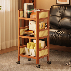 Carrito <span class=keywords><strong>de</strong></span> Ruedas Antiguo Portátil con Múltiples Niveles para Guardar Refrigerios, Artículos Diversos, Libros y Otras <span class=keywords><strong>Cosas</strong></span> Junto al Sofá - Product Image 5