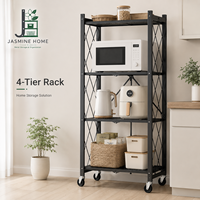 Étagère mobile en acier au carbone pour four à micro-ondes avec roulettes verrouillables, support de rangement de cuisine robuste à 4 niveaux