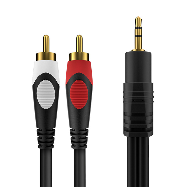 1.8m 2-in-1 Dual RCA Male to 3.5mm Stereo Male Plug Audio Cable for Car Use with PVC Jacket and Foil Shielding