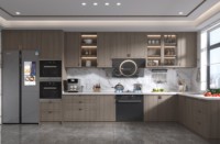 Set Dapur Modern Lengkap dari Baja Anti Karat dengan Backsplash Resin Laminasi, Kabinet Marmer, Keran, Engsel, Wastafel, Prefabrikasi untuk Apartemen