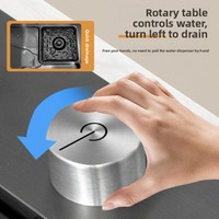 Évier de cuisine à cuve unique en acier inoxydable nano noir, fabriqué à la main, directement de l'usine, avec porte-couteaux et robinet cascade à affichage numérique