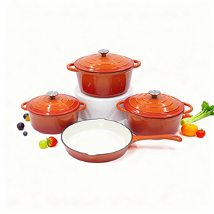 Juego <span class=keywords><strong>de</strong></span> Utensilios <span class=keywords><strong>de</strong></span> Cocina <span class=keywords><strong>de</strong></span> Hierro Fundido Esmaltado con Logotipo Personalizado, Juego <span class=keywords><strong>de</strong></span> 4 Piezas, Cacerola, Sartén, Horno Holandés, Olla para Sopa y Caldo - Product Image 5