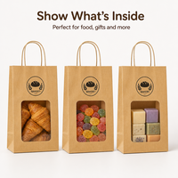 Sacs cadeaux pour petites entreprises, sacs en papier kraft personnalisés avec fenêtre transparente et poignées en papier torsadé pour boulangerie, aliments et cadeaux