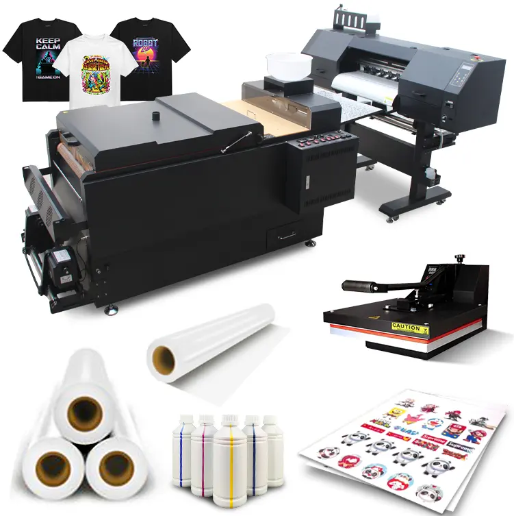 A3 크기 UVV 광택 DTF 프린터 UV 바니시 프린터 PET 필름 스티커 열전달 인쇄기 6 색 CMYKWV 평판 프린터