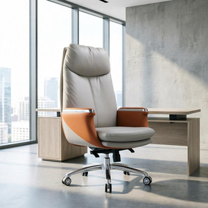 Silla Ejecutiva de Cuero de Alta Gama Estilo Italiano con Respaldo Alto |   Silla ejecutiva reclinable de dos tonos con ajuste de altura - Product Image 4