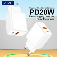 Chargeur USB Type-C PD 20W avec prise européenne, prix de gros ZUZG, norme européenne, certification CE, chargeur de téléphone portable, adaptateur EU