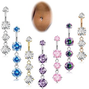 CRYSPURE <span class=keywords><strong>Piercing</strong></span> all'<span class=keywords><strong>Ombelico</strong></span> in Acciaio Inossidabile 14g con Triplo Zircone Rotondo, Gioiello Pendente Lungo per Donna, Colore <span class=keywords><strong>Oro</strong></span> Rosa, Vendita all'Ingrosso OEM - Product Image 3