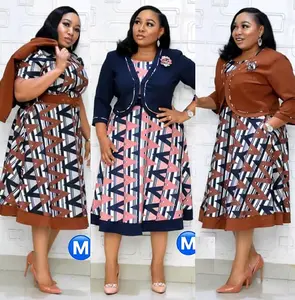 अफ्रीकी कपड़े मुद्रित दो टुकड़े सेट महिलाओं 2021 वसंत शरद ऋतु कार्यालय लेडी ओ-गर्दन Bodycon मिडी पोशाक कोट सूट सेट