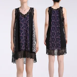 High Quality Custom Printed V-Neck Lace Sleeveless Dress Casual Summer Style with Fashionable ODM Supply