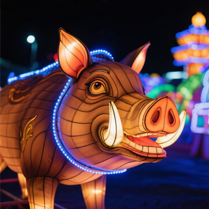 特注イノシシ屋外動物ランプ鉄骨フレームランタンクリスマスハンティングロッジ森テーマパークとハロウィーンの装飾 - Product Image 1