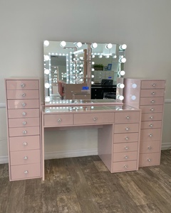 Led trang điểm ánh sáng đơn giản Thiết kế hiện đại tủ quần áo đặt phân ngăn kéo phòng trắng hồng đen Vanity Gương bàn trang điểm - Product Image 3