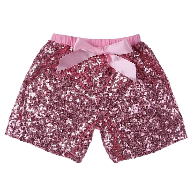 En Stock niños verano Boutique bebé niñas lentejuelas pantalones cortos con arco