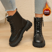 Bottes d'hiver chaudes doublées en fourrure pour femmes, semelle plateforme épaisse, lacets, fermeture éclair latérale, bottes de combat noires et beiges