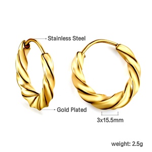 Pendientes de Aro Geométricos de Acero Inoxidable con Baño de Oro de 18K, Diseño Trenzado, Venta al por Mayor para Mujer - Product Image 2