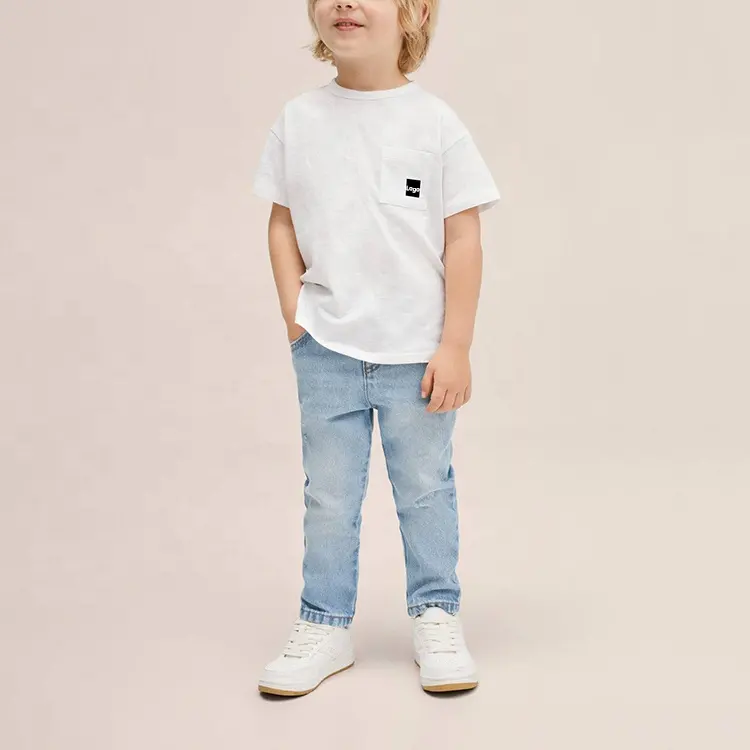 Wholesale Cotton Bamboo Fiber Blank Toddler Kid's Short Sleeves Tee Baby Boy's T shirt